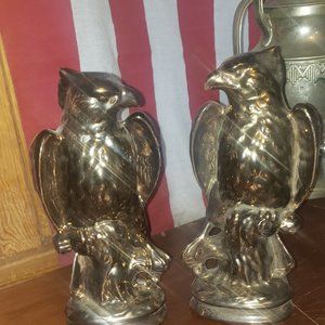 Gold colored Handmade Ceramic American Eagle pair statutes